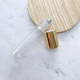 15ml Clear Roller Bottle – Gold Lid